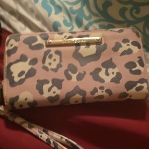 Betsey Johnson Pink and Gray Clutch with Animal Print